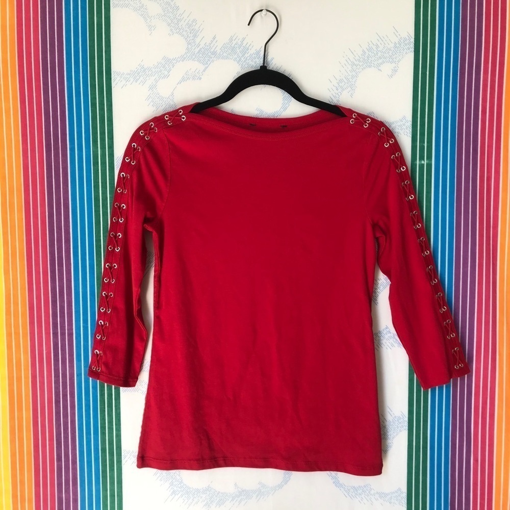 VINTAGE Y2K cherry red lace up sleeve boatneck top